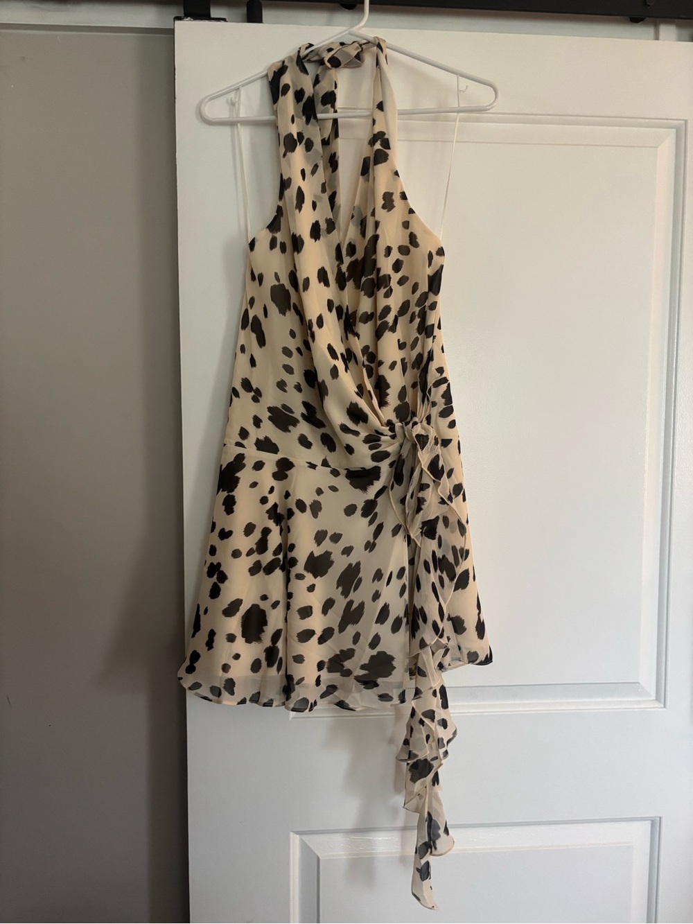 NWT Cow Print Halter Wrap Mini Dress - Medium Tall - Picture 2 of 4